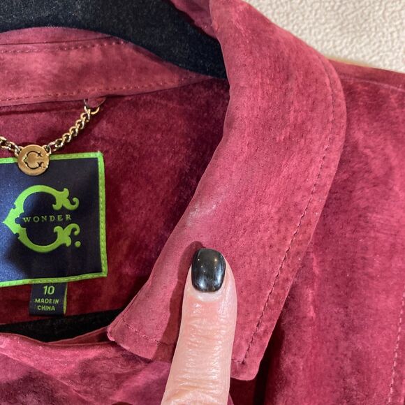 C Wonder Suede Trench Coat Women's Sz 10 Burgundy Red Lined Double Breasted - Picture 10 of 12